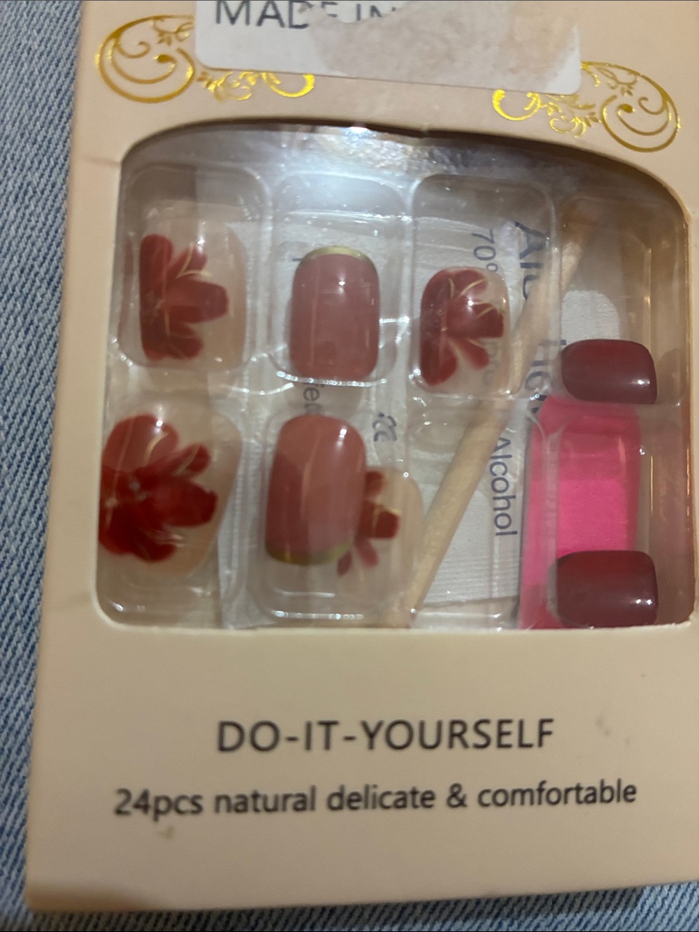 🖍️ Women’s Press-On Nails – Rose Floral Pink Set